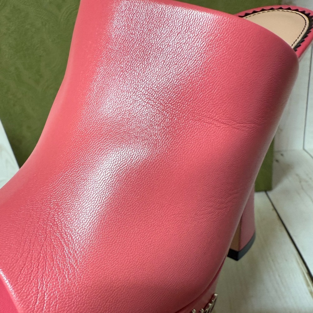 Gucci Malaga Kid Janaya Platform Leather Sandals Rhodamine Pink Sz 39.5 / 9.5 - Picture 10 of 16